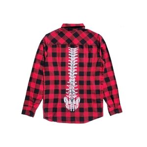 Hot Topic Red & Black Plaid Spine Back Button Up Shirt